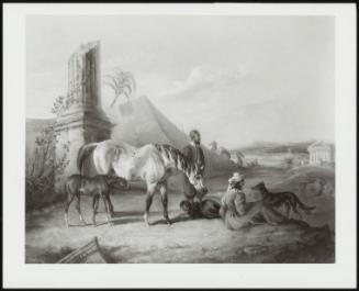 Arab Mare And Foal With Attendants In An Eastern Landscape