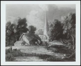 Landscape With A Church, Cottage, Villagers And Their Animals, C Carly 1770, S (Romantic Landscape; Village Scene)