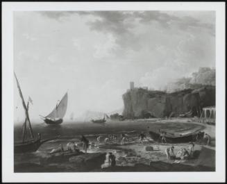 The Bay Of Naples With Fishing Boats And Fishermen On Shore Drawing Nets