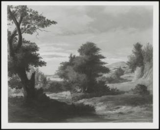 Wooded River Landscape With Mother And Child - One Of Pair