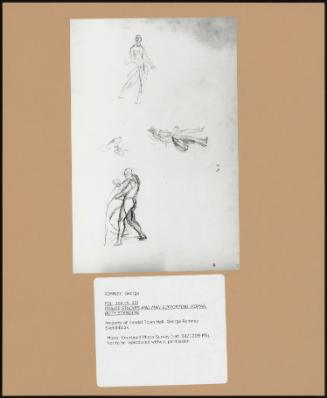 Folio 16v (P. 32) Figure Studies and Man Supporting Woman, Both Standing