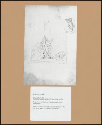Folio 17v (P. 34) Figure Studies Plus Mythological Scene