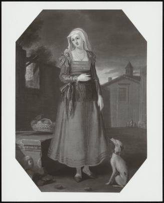 Lady Wearing A Red Dress, With A Dog