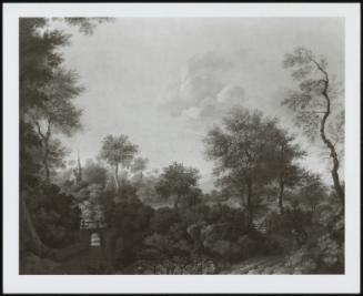 View Near Arundel, Sussex, With Figures In A Lane And A Church Amongst Trees
