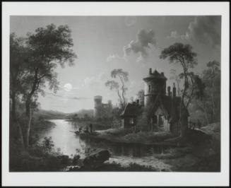 Moonlight River Scene With A Castle And Fishermen, 1840
