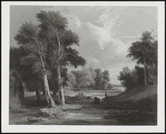 Wooded River Landscape With Fisherman, 1830- One Of A Pair