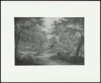 A Wooded Landscape With A Stream And A Fisherman