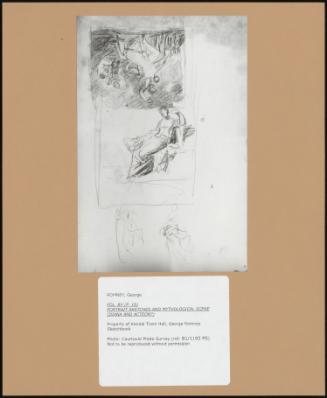 Folio 8v (P. 16) Portrait Sketches and Mythological Scene (Diana and Actaeon)