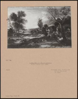 A Stag Hunt In A Wooded Landscape