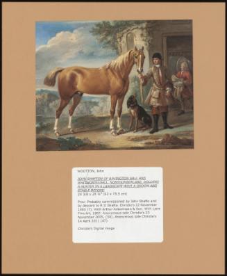 John Shafton Of Bavington Hall And Whitworth Hall, Northumberland, Holding A Hunter In A Landscape With A Groom And Stable Beyond