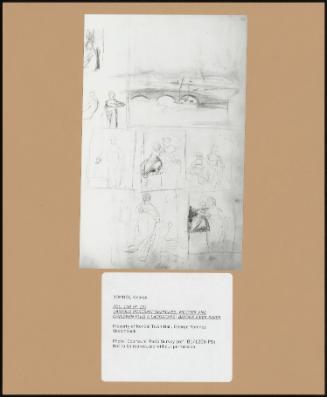 Folio 15r (P. 29) Various Portrait Sketches, Mother and Children Plus a Landscape: Bridge Over River