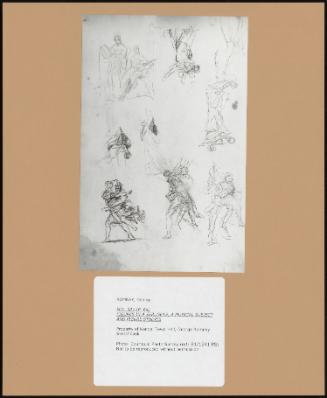 Folio 32v (P. 64) Figures in a Struggle, a Musical Subject and Figure Studies