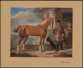 John Shafto Of Bavington Hall, And Whitworth Hall, Northumberland, Holding A Hunter, In A Landscape With A Groom And Stable Beyond