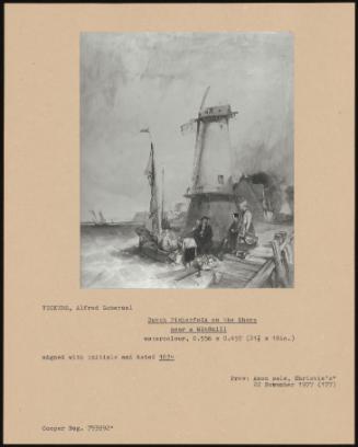 Dutch Fisherfolk On The Shore Near A Windmill