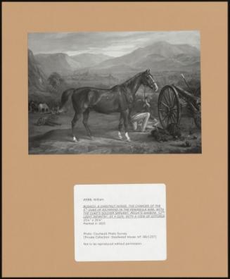 Busaco: A Chestnut Horse, The Charger Of The 5th Duke Of Richmond In The Peninsula War, With The Duke's Soldier Servant, Private Barbow, 52nd Light Infantry; By A Gun; With A View Of Vittoria