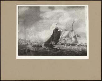 A Two-Masted Man O' War And Other Shipping Off A Harbour