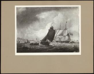 A Two-Masted Man O' War And Other Shipping Off A Harbour