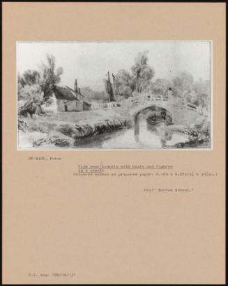 View Near Lincoln With Boats And Figures On A Canal