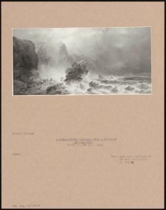 A Rocky, Coastal Landscape with a Shipwreck in High Seas