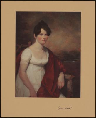 Portrait of Mrs Catherine Deas (née Low) in a White Empire Gown and Red Velvet Shawl, a Landscape Beyond