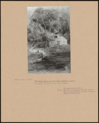 Cottages by a Stream with Seated Figure