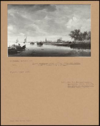 River Landscape with Sailing Ships and Barges