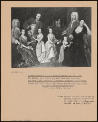 A Group Portrait of Sir Thomas Longueville, Bt., and His Family, in a Courtyard with From Left to Right, Sir John Glyne, Monoria, a Servant, Margaret (1722-1785), Conway (Ob 1803), Mary, Sir Thomas Longueville (Ob 1759), and Maria Margaretta (1721-1731)