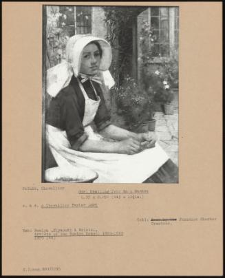 Girl Shelling Peas In A Garden