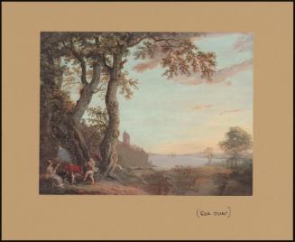 A Bucolic Couple in a Landscape, with a Castle and an Estuary Beyond