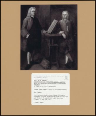 Portrait of Two Gentlemen Beside a Lectern with One Pointing to an Open Book Inscribed 'tacitus'