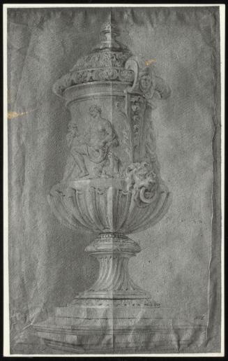 Decorated Urn with carved relief of figure of a Hunter