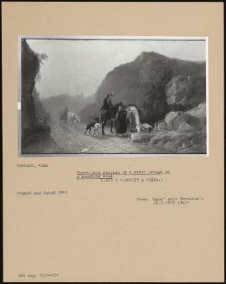 Travellers Resting By A Water Trough On A Mountain Road