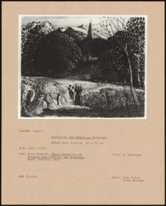 Cornfield And Church By Moonlight