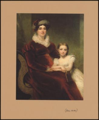 Mrs Alexander Allan, In A Crimson Velvet Dress, With Her Granddaughter, Matilda, In A White Lace Dress