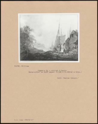 Figures By A Cottage & Boats