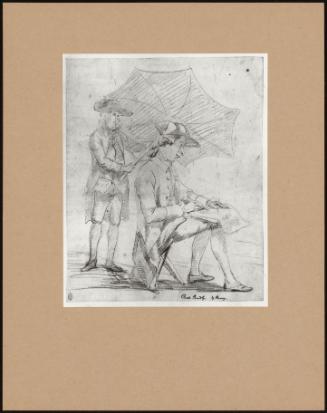 Paul Sandby Sketching, Seated, A Boy Holding An Umbrella Over Him