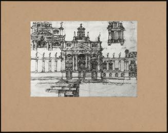 Architectural Design. On The Front, A Monumental Gateway, Inscribed W. The Name + Title Of Queen Anne, Repetition + details. On Reverse, An Ornamental Fountain With Plan And Sketches Of Buildings.