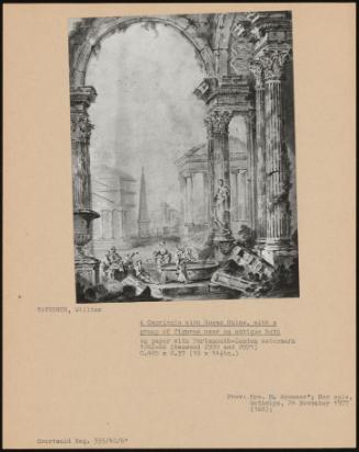 A Capriccio With Roman Ruins, With A Group Of Figures Near An Antique Bath