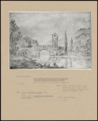 An Italian Landscape With A Three-Arched Bridge Crossing A River