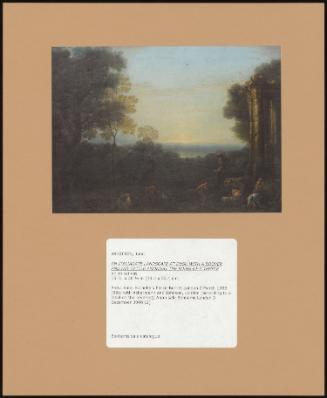 An Italianate Landscape At Dusk With A Drover And His Cattle Amongst The Ruins Of A Temple