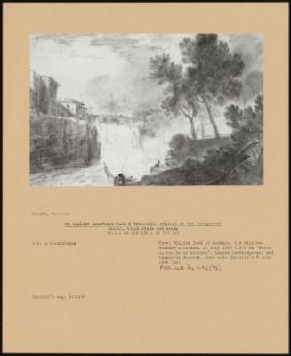 An Italian Landscape With A Waterfall, Anglers In The Foreground