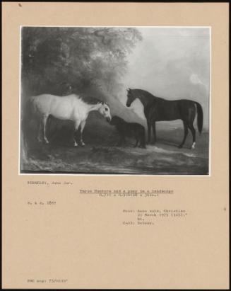 Three Hunters And A Pony In A Landscape