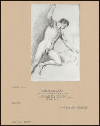 Study Of A Male Nude Partially Kneeling On A Rock