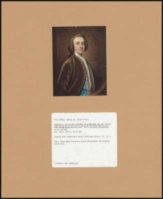 PORTRAIT OF A GENTLEMAN IN A BROWN VELVET COAT AND BLUE SILK WAISTCOAT WITH SILVER FROGGING