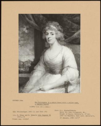 Mrs Billington In A White Dress With Yellow Sash, A Terrace Beyond