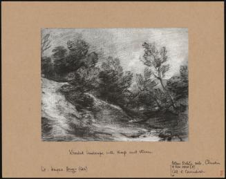 Wooded landscape with sheep and stream