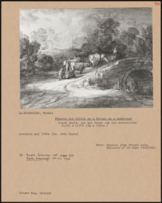 Figures And Cattle On A Bridge In A Landscape