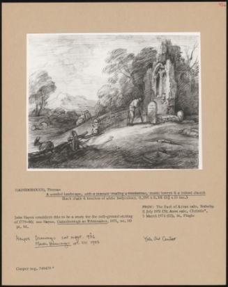 A Wooded Landscape, With A Peasant Reading A Tombstone, Rustic Lovers & A Ruined Church