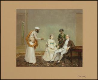 PORTRAIT OF JUDGE SUETONIUS GRANT HEATLY AND TEMPERANCE HEATLY, AND THEIR INDIAN SERVANTS, IN AN INTERIOR IN CALCUTTA