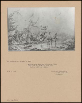 A Drover With Sheep And A Cow At A Stream